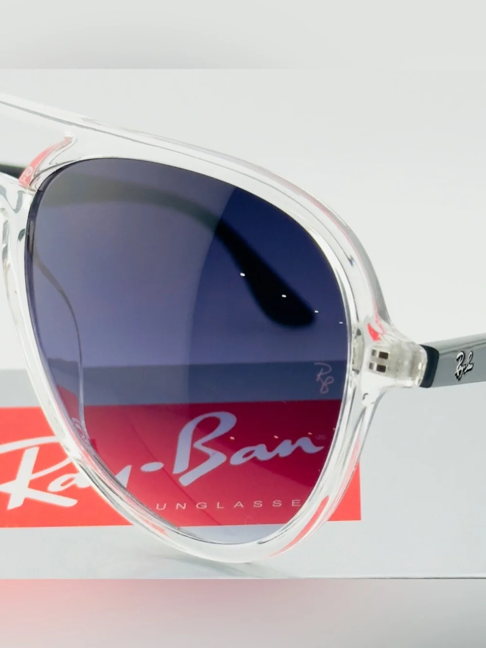 Ray-Ban Aviator Sunglasses RB4376 Transparent Frame with Gradient Dark Gray Lens - Picture 15 of 16